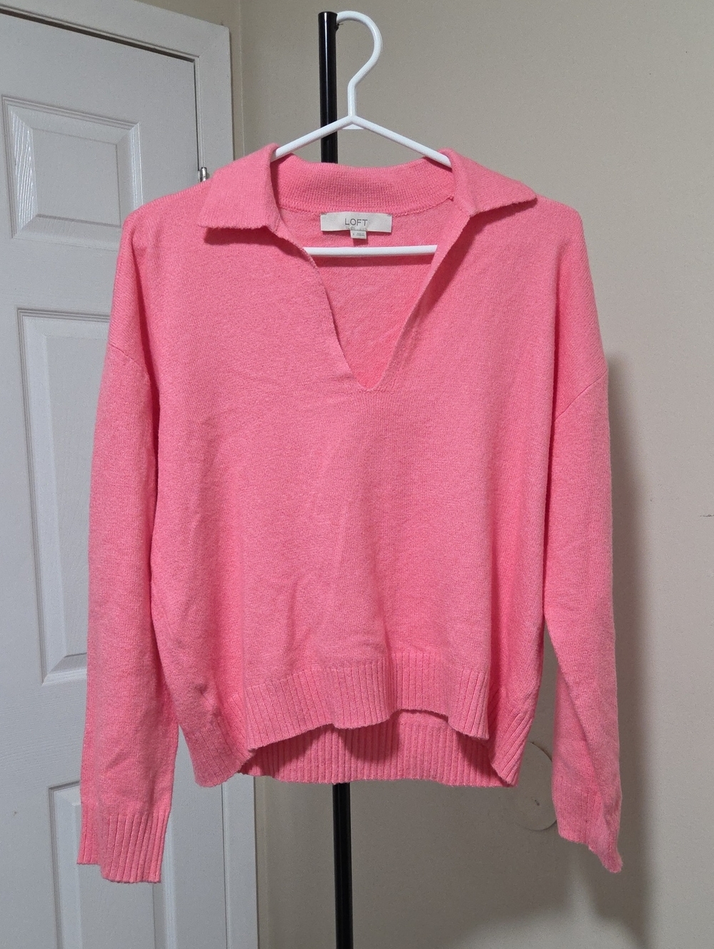 LOFT Pink Collared V-Neck Sweater